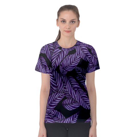 Tropical Leaves Purple Women s Sport Mesh Tee by snowwhitegirl