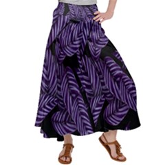 Tropical Leaves Purple Satin Palazzo Pants