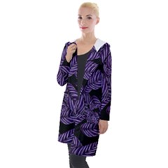 Tropical Leaves Purple Hooded Pocket Cardigan