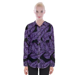 Tropical Leaves Purple Womens Long Sleeve Shirt