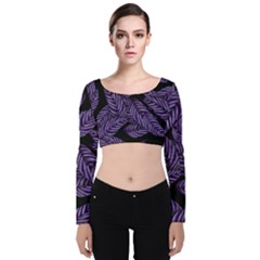 Tropical Leaves Purple Velvet Long Sleeve Crop Top by snowwhitegirl