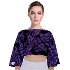 Tropical Leaves Purple Tie Back Butterfly Sleeve Chiffon Top by snowwhitegirl