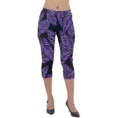 Tropical Leaves Purple Lightweight Velour Capri Leggings  by snowwhitegirl