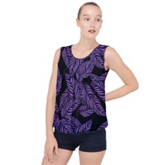 Tropical Leaves Purple Bubble Hem Chiffon Tank Top