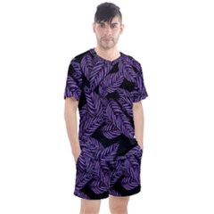 Tropical Leaves Purple Men s Mesh Tee And Shorts Set