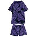 Tropical Leaves Purple Kids  Swim Tee and Shorts Set View1