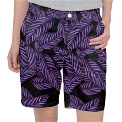 Tropical Leaves Purple Pocket Shorts