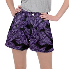 Tropical Leaves Purple Stretch Ripstop Shorts