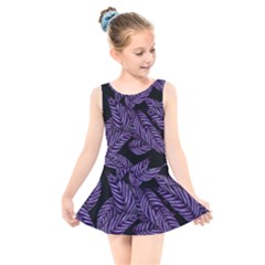 Tropical Leaves Purple Kids  Skater Dress Swimsuit