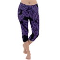 Tropical Leaves Purple Lightweight Velour Capri Yoga Leggings View1