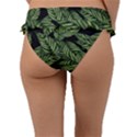 Tropical Leaves On Black Frill Bikini Bottom View2