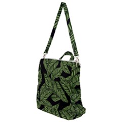 Tropical Leaves On Black Crossbody Backpack