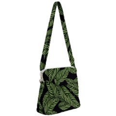 Tropical Leaves On Black Zipper Messenger Bag by snowwhitegirl