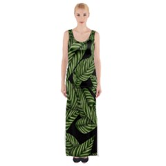 Tropical Leaves On Black Maxi Thigh Split Dress by snowwhitegirl