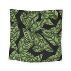 Tropical Leaves On Black Square Tapestry (small) by snowwhitegirl