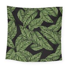 Tropical Leaves On Black Square Tapestry (large) by snowwhitegirl