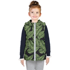 Tropical Leaves On Black Kids  Hooded Puffer Vest by snowwhitegirl