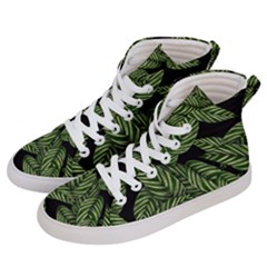 Tropical Leaves On Black Men s Hi-top Skate Sneakers