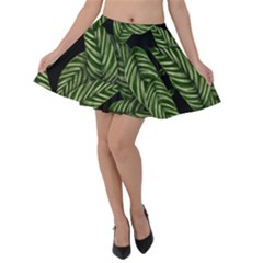 Tropical Leaves On Black Velvet Skater Skirt by snowwhitegirl