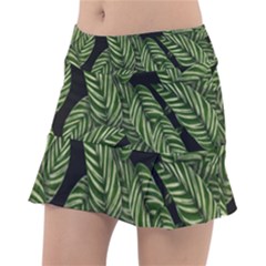 Tropical Leaves On Black Tennis Skirt