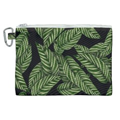 Tropical Leaves On Black Canvas Cosmetic Bag (xl)