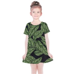 Tropical Leaves On Black Kids  Simple Cotton Dress