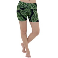 Tropical Leaves On Black Lightweight Velour Yoga Shorts