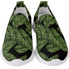 Tropical Leaves On Black Kids  Slip On Sneakers