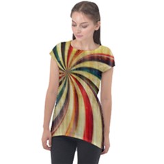 Abstract Rainbow Swirl Cap Sleeve High Low Top