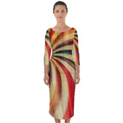 Abstract Rainbow Swirl Quarter Sleeve Midi Bodycon Dress