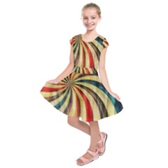 Abstract Rainbow Swirl Kids  Short Sleeve Dress