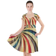 Abstract Rainbow Swirl Cap Sleeve Midi Dress