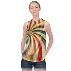 Abstract Rainbow Swirl High Neck Satin Top