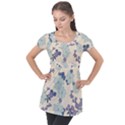 Vintage Floral Blue Pattern Puff Sleeve Tunic Top View1