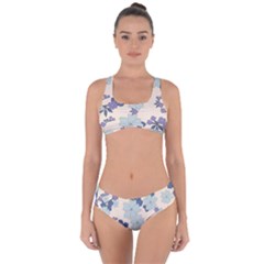 Vintage Floral Blue Pattern Criss Cross Bikini Set by snowwhitegirl