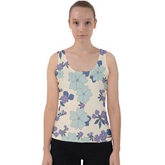 Vintage Floral Blue Pattern Velvet Tank Top