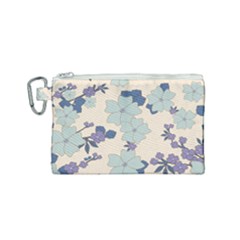 Vintage Floral Blue Pattern Canvas Cosmetic Bag (small)