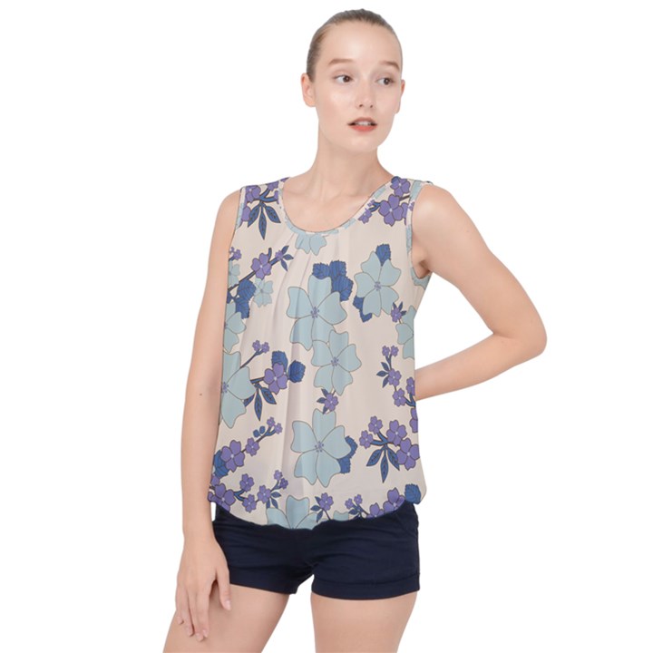 Vintage Floral Blue Pattern Bubble Hem Chiffon Tank Top