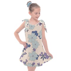 Vintage Floral Blue Pattern Kids  Tie Up Tunic Dress by snowwhitegirl