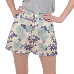 Vintage Floral Blue Pattern Stretch Ripstop Shorts by snowwhitegirl