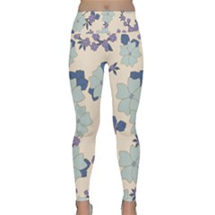 Vintage Floral Blue Pattern Lightweight Velour Classic Yoga Leggings