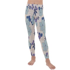 Vintage Floral Blue Pattern Kids  Lightweight Velour Leggings