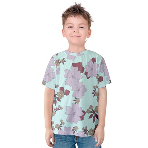 Vintage Floral Lilac Pattern Kids  Cotton Tee by snowwhitegirl