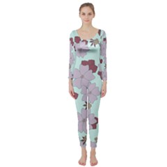 Vintage Floral Lilac Pattern Long Sleeve Catsuit by snowwhitegirl