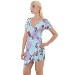 Vintage Floral Lilac Pattern Short Sleeve Asymmetric Mini Dress