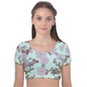 Vintage Floral Lilac Pattern Velvet Short Sleeve Crop Top  View1