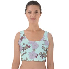 Vintage Floral Lilac Pattern Velvet Crop Top