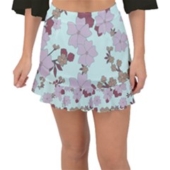 Vintage Floral Lilac Pattern Fishtail Mini Chiffon Skirt