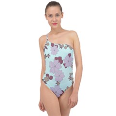 Vintage Floral Lilac Pattern Classic One Shoulder Swimsuit