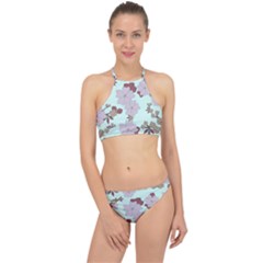 Vintage Floral Lilac Pattern Racer Front Bikini Set